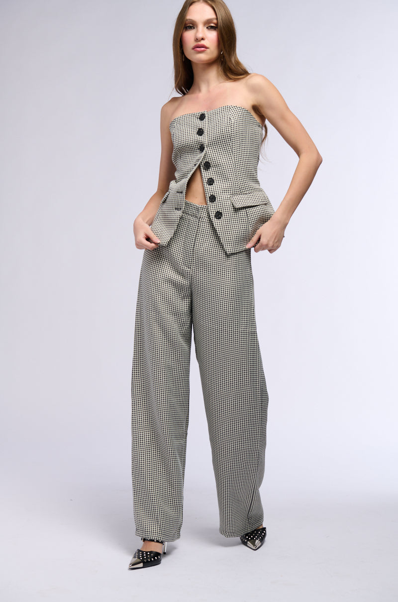 BUSINESS CASUAL HOUNDSTOOTH WIDE LEG WOVEN TROUSER