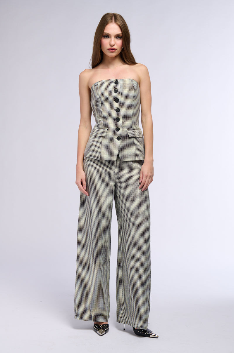 BUSINESS CASUAL HOUNDSTOOTH WIDE LEG WOVEN TROUSER