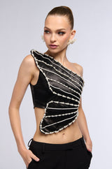 BUTTERFLY DREAMS ONE SHOULDER SATIN TOP
