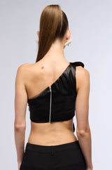 BUTTERFLY DREAMS ONE SHOULDER SATIN TOP