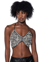 BUTTERFLY WINGS EMBELLISHED HALTER TOP