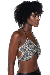 BUTTERFLY WINGS EMBELLISHED HALTER TOP