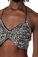 BUTTERFLY WINGS EMBELLISHED HALTER TOP