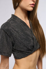 CALICO EMBELLISHED SURPLICE CROPPED T SHIRT