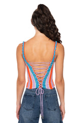 CALIFORNIA DREAMING KNIT LACE UP TANK TOP