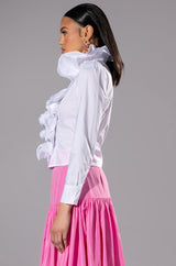 CALISTA STATEMENT RUFFLE COLLAR BUTTON DOWN BLOUSE