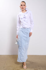CALISTA STATEMENT RUFFLE COLLAR BUTTON DOWN BLOUSE