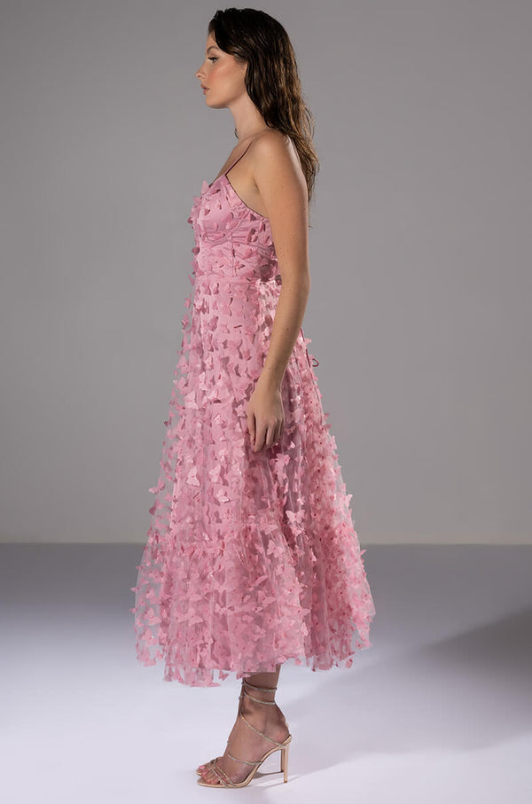 CANDY GIRL SLEEVELESS APPLIQUE MIDI DRESS IN PINK