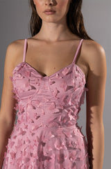 CANDY GIRL SLEEVELESS APPLIQUE MIDI DRESS IN PINK