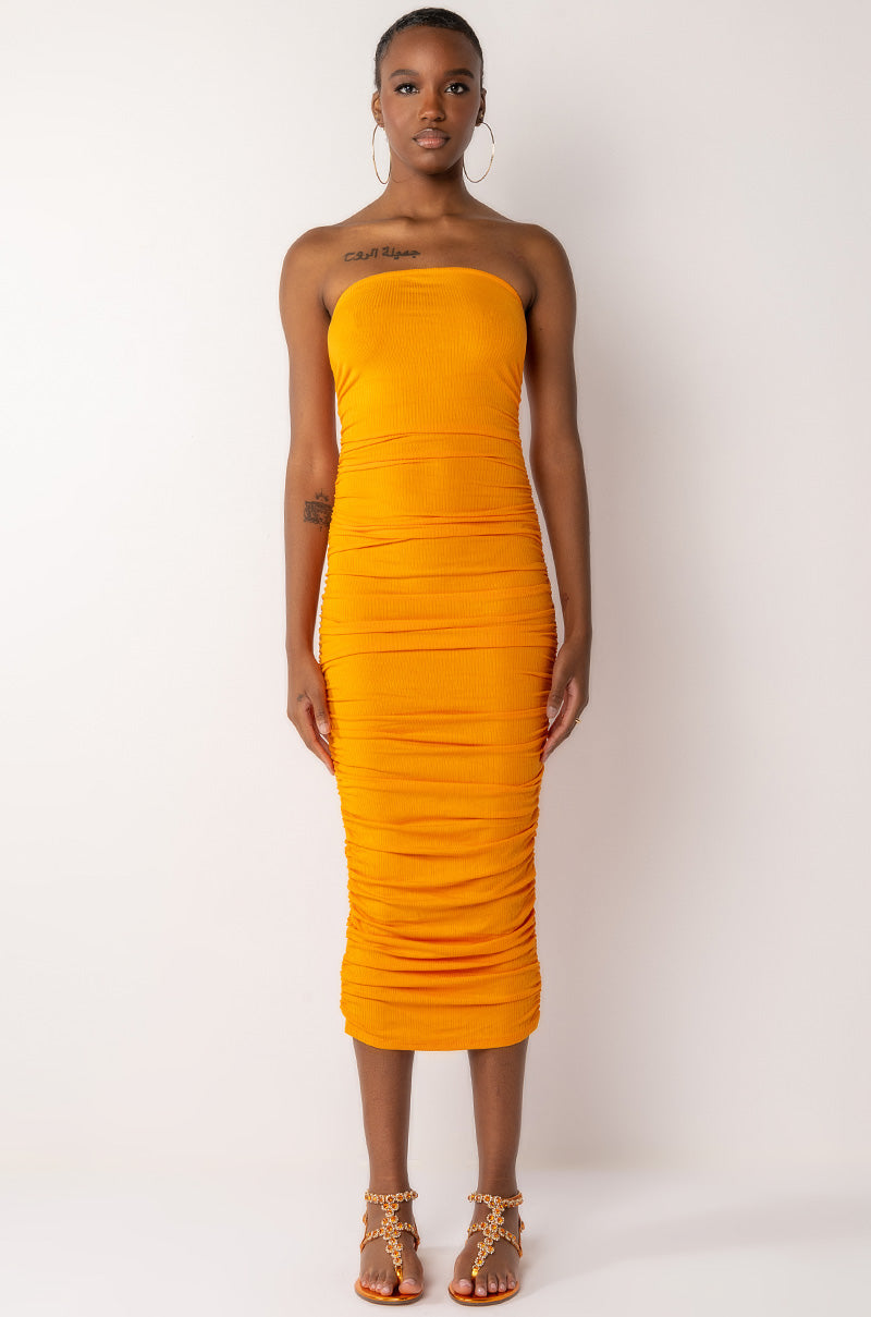 CAN'T GET ENOUGH EXTRA RUCHED MIDI DRESS