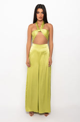 CANT RELATE TWIST FRONT SATIN CROP TOP