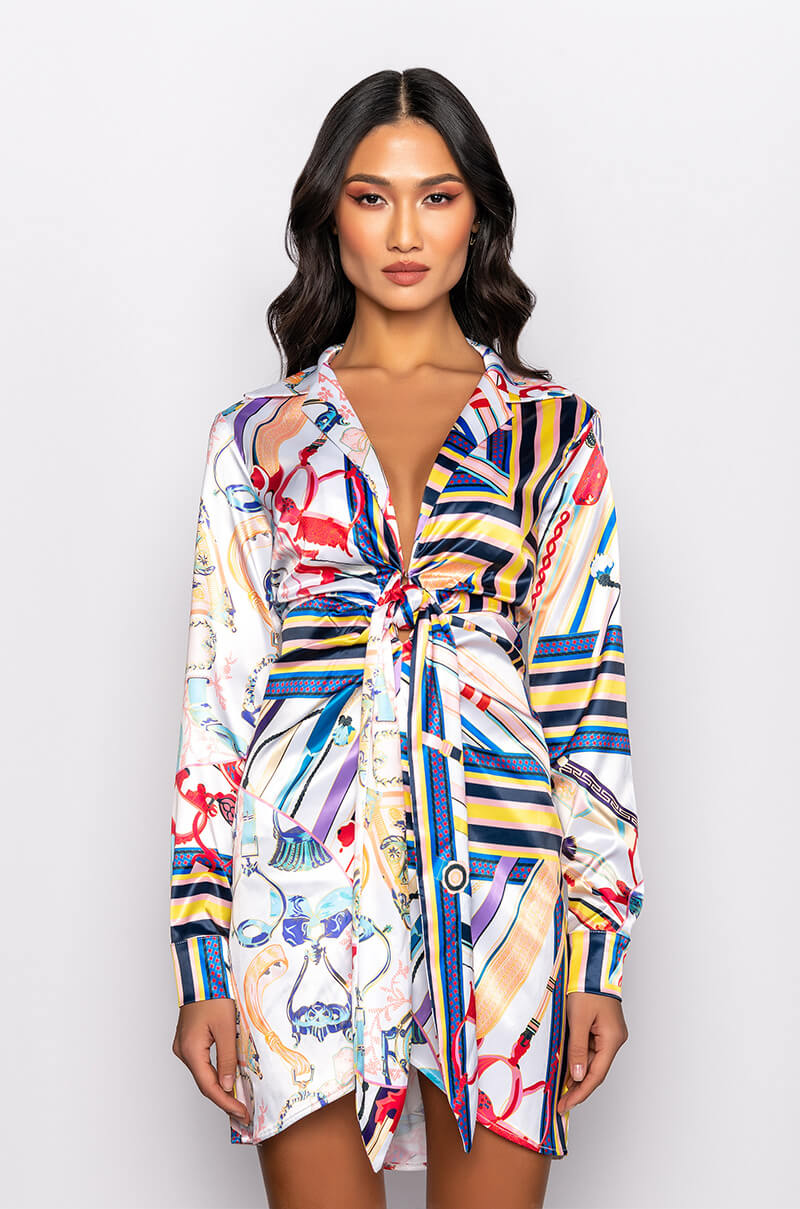 CAN'T STOP SCARF PRINT SHIRT DRESS