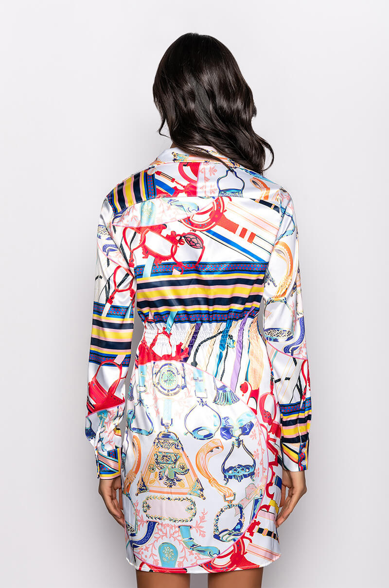 CAN'T STOP SCARF PRINT SHIRT DRESS
