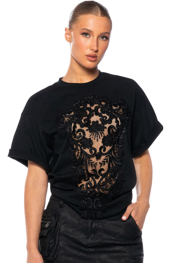 CARA SHEER LACE DETAILED T SHIRT