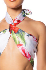 CARAMELLA TWIST FRONT SATIN CROP TOP