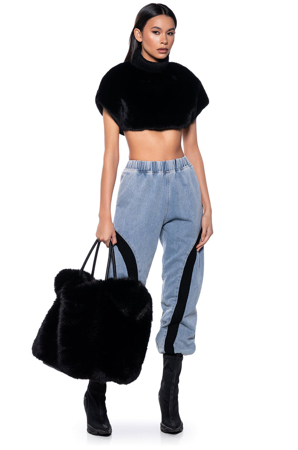 CARISSA MOCK NECK CROPPED FUR SHIRT
