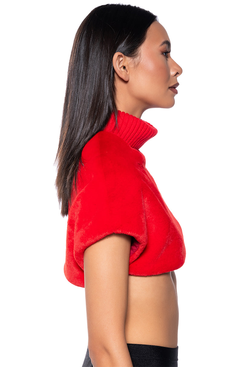 CARISSA MOCK NECK CROPPED FUR SHIRT