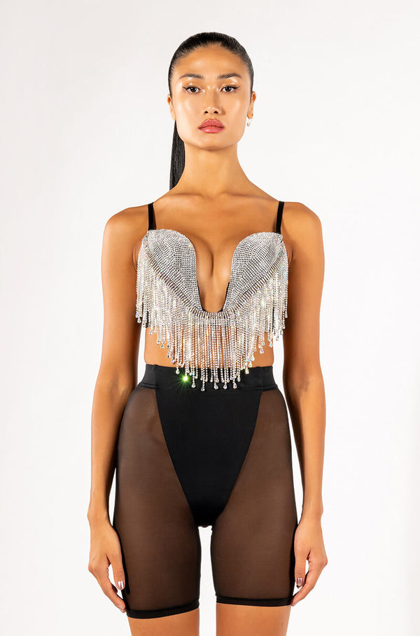 CARNIVALE RHINESTONE FRINGE BRA TOP