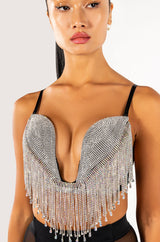 CARNIVALE RHINESTONE FRINGE BRA TOP