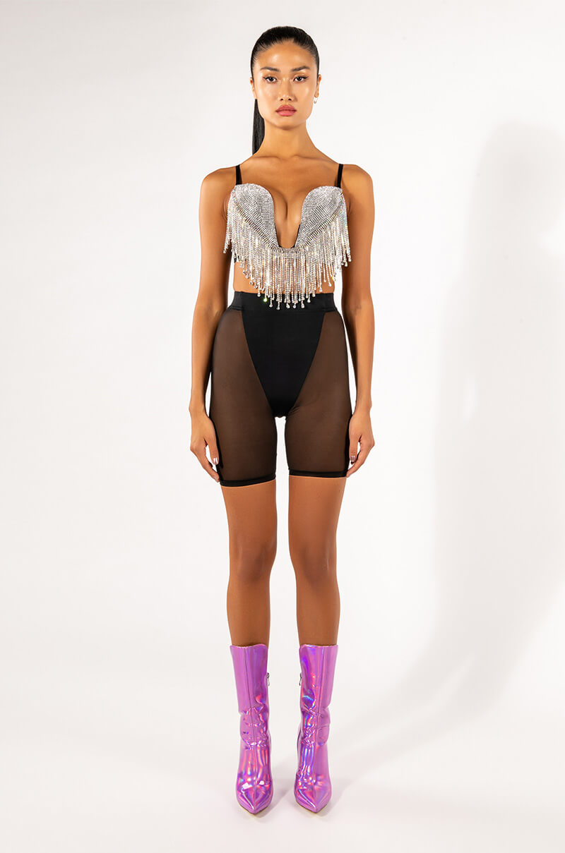 CARNIVALE RHINESTONE FRINGE BRA TOP