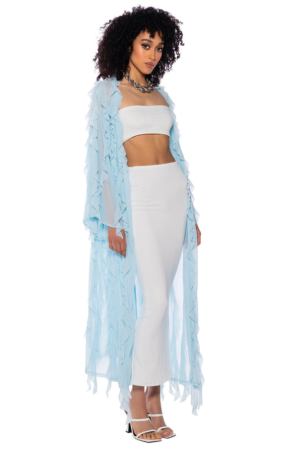 CASCADE RUFFLE MESH DUSTER