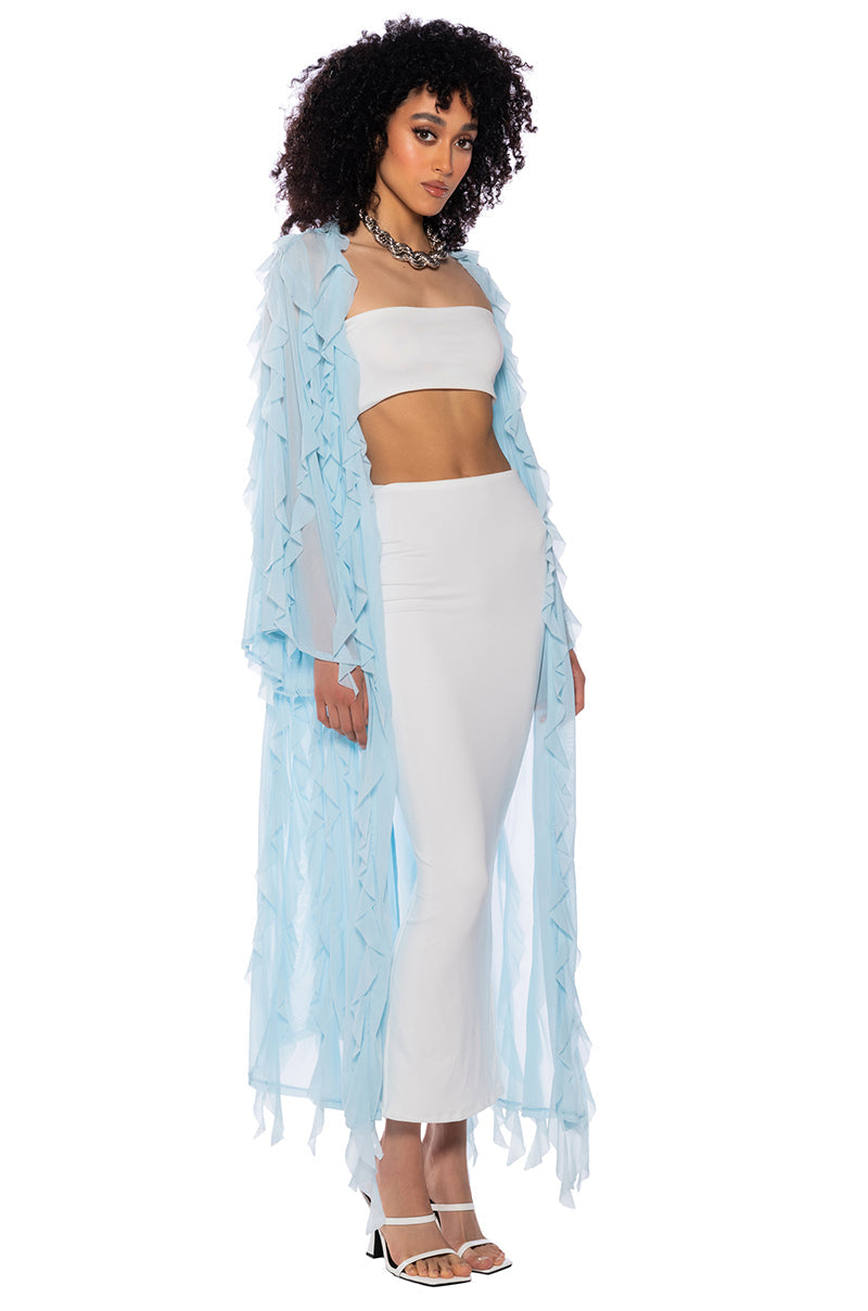 CASCADE RUFFLE MESH DUSTER