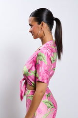 CATCH ME IN MIAMI PRINTED SATIN SHIRT
