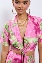 CATCH ME IN MIAMI PRINTED SATIN SHIRT