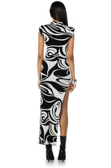 CAUGHT MY EYE MOCK NECK KNIT MAXI DRESS IN BLACK WHITE