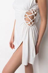 CAUGHT UP IN THE TWIST MINI DRESS WITH SLIT