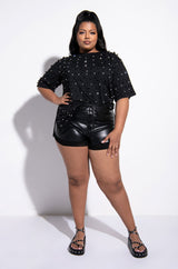 CECE EMBELLISHED OVERSIZED T SHIRT