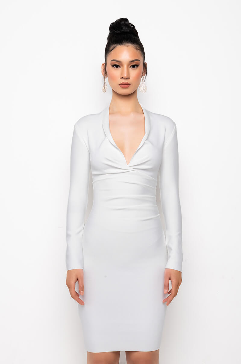 CELESTE LOW V BANDAGE MIDI DRESS