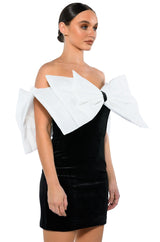 CELINE STATEMENT BOW VELVET MINI DRESS