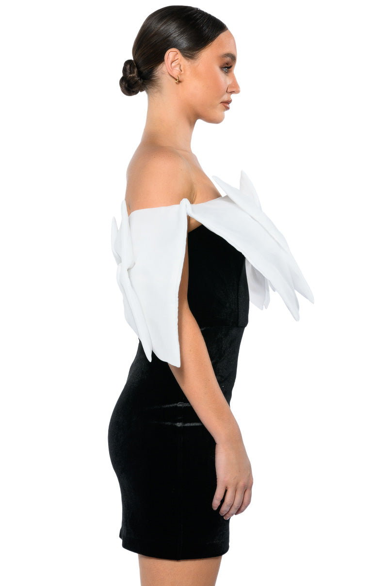 CELINE STATEMENT BOW VELVET MINI DRESS