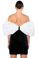 CELINE STATEMENT BOW VELVET MINI DRESS