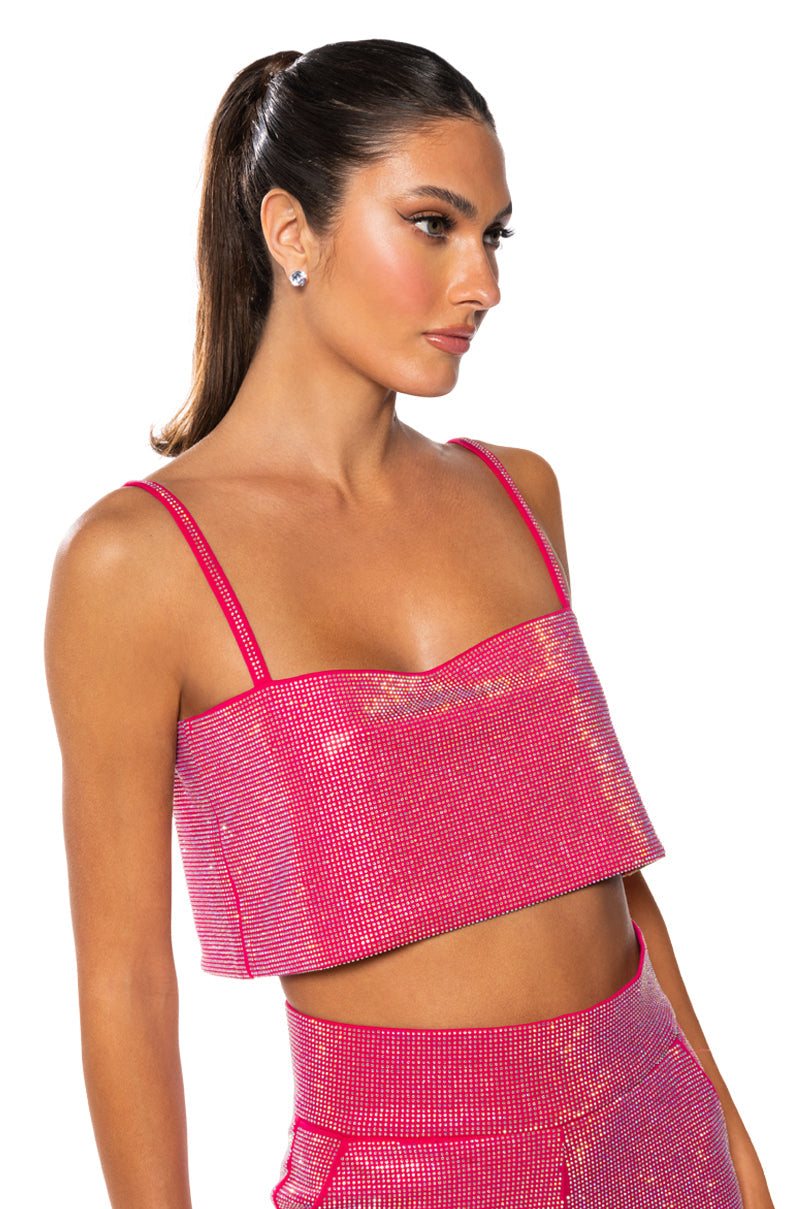 CENTER OF ATTENTION RHINESTONE TOP IN PINK