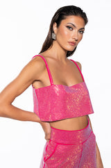 CENTER OF ATTENTION RHINESTONE TOP IN PINK