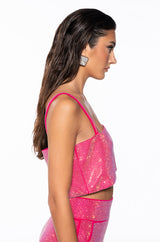 CENTER OF ATTENTION RHINESTONE TOP IN PINK
