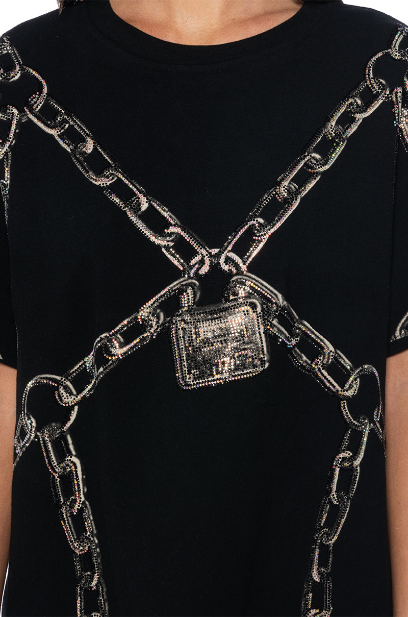 CHAIN DETAIL OVERSIZED TSHIRT IN BLACK