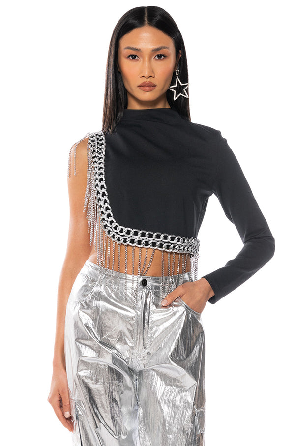 CHAIN EXTRAVAGANT ONE SLEEVE BLOUSE