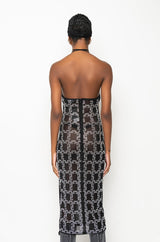 CHAIN ME UP RHINESTONE MESH MIDI DRESS