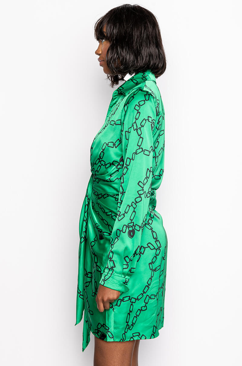 CHAIN OF LOVE SATIN SHIRT DRESS