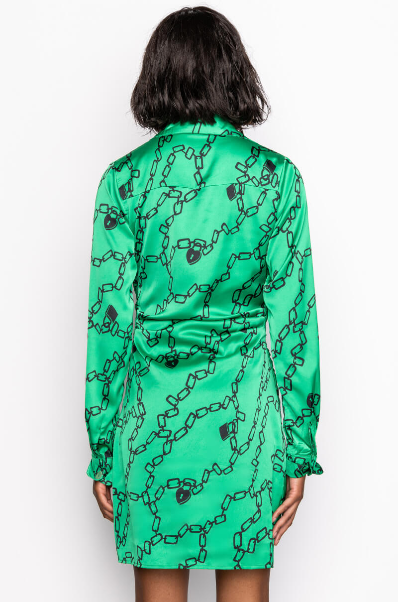 CHAIN OF LOVE SATIN SHIRT DRESS