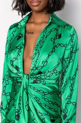 CHAIN OF LOVE SATIN SHIRT DRESS