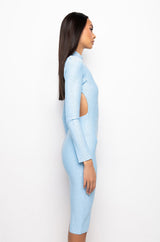 CHECK MY BACK RHINESTONE BANDAGE MIDI DRESS