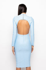 CHECK MY BACK RHINESTONE BANDAGE MIDI DRESS