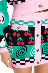 CHERRY ON TOP BUTTON FRONT KNIT MINI SKIRT