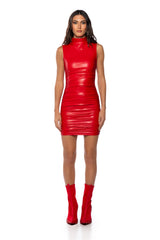 CHERRY ON TOP PU MINI DRESS WITH 4 WAY STRETCH