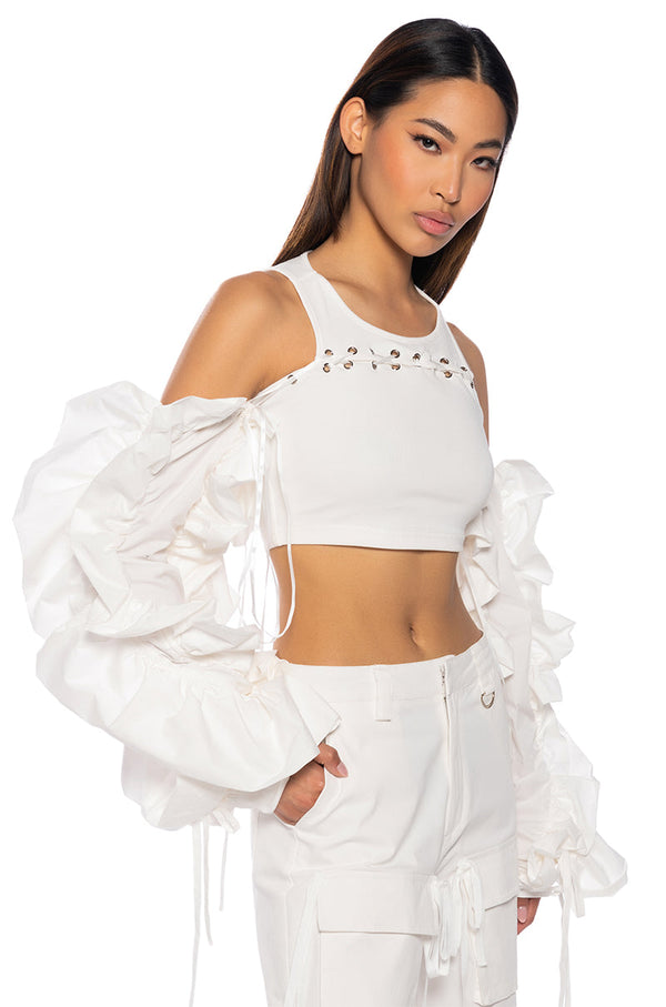 CHERRY ON TOP VOLUMINOUS SLEEVE BLOUSE