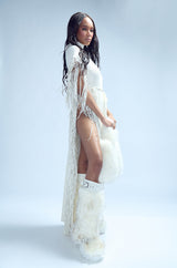 CHEYENNE FAUX LEATHER FRINGE BELTED SWEATER IN IVORY